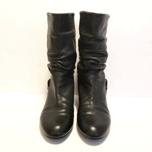 Stuart Weitzman Ruched leather hidden wedge boot.